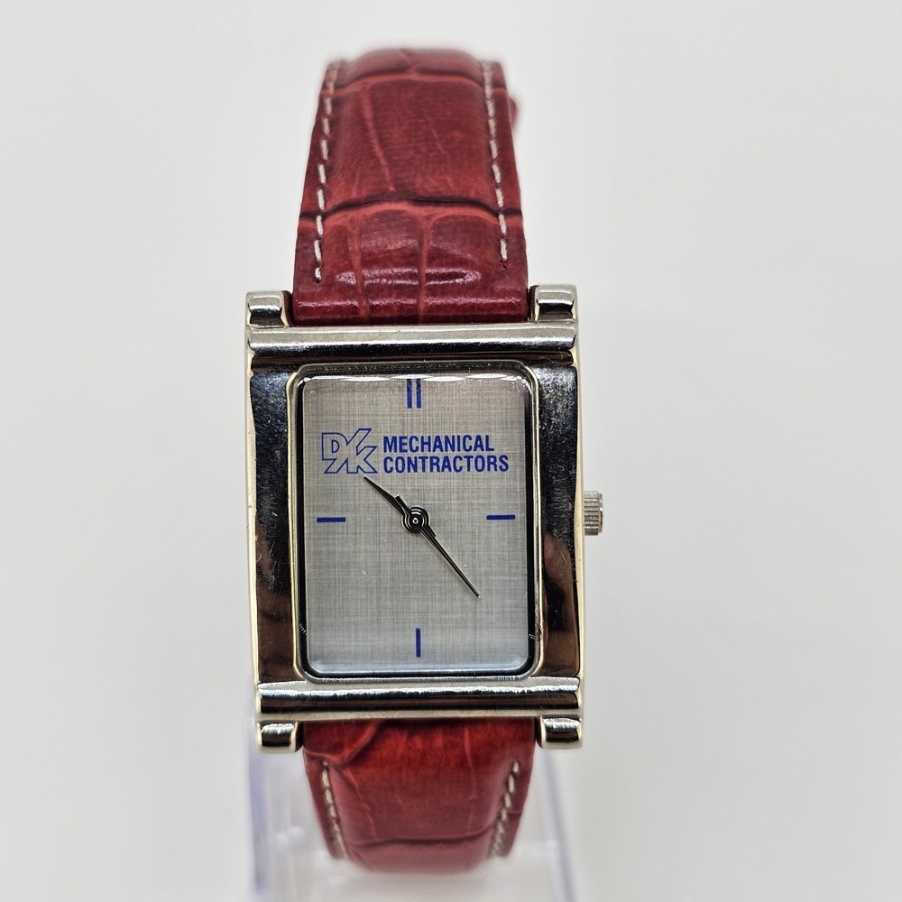 Women's Analog Watch 26MM Gray Dial Red Faux Leather Bands NEW Battery